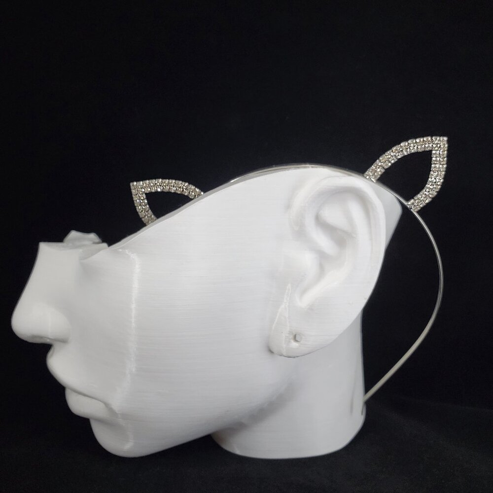 Rhinestone cat ear headband silver